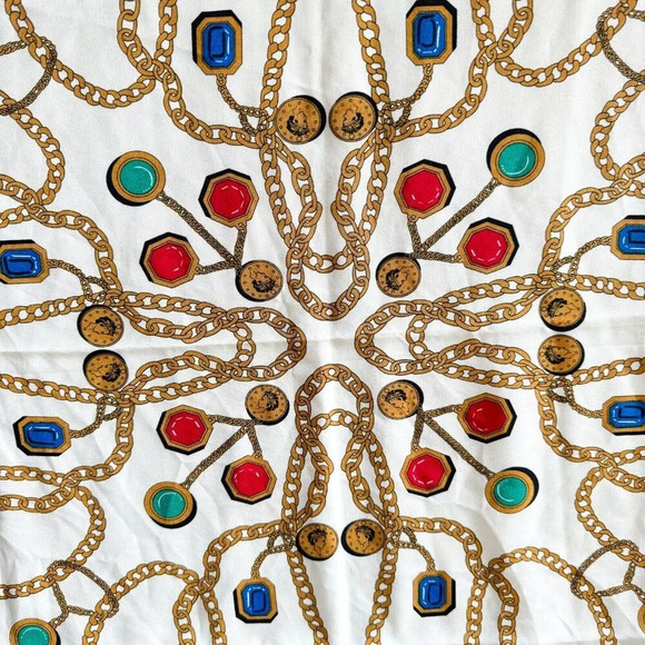 Vintage Chain Coin Jewel Print Large Colourful Scarf - Picture 3 of 4